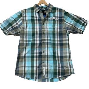 Kavu Men’s Short-Sleeve Plaid Button-Up Shirt - Green/Blue w/Sierra Nevada Patch